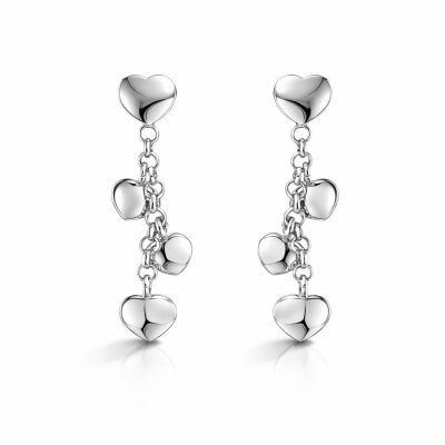 Boucles d'oreilles pendantes Argent 925 rhodié Coeurs