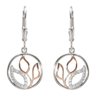 Boucles d'oreilles Pendantes Argent 925 Rhodié et Rosé motif Fleurs et Oxydes