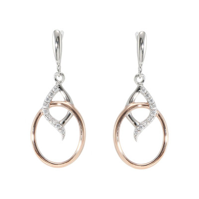 Boucles d'oreilles Pendantes Argent 925 Rhodié et Rosé  pavés d'Oxydes