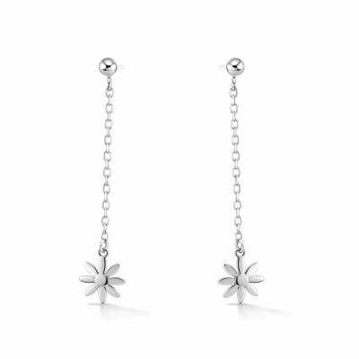 Boucles d'oreilles pendantes Argent 925 rhodié Fleur