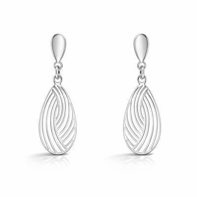 Boucles d'oreilles pendantes Argent 925 rhodié Goutte ajourée