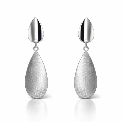 Boucles d'oreilles pendantes Argent 925 rhodié Goutte brossée