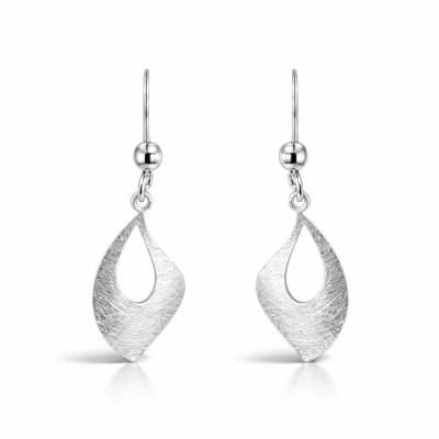Boucles d'oreilles pendantes Argent 925 rhodié Goutte brossée