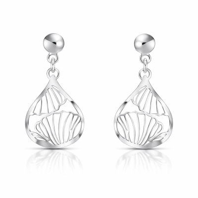 Boucles d'oreilles pendantes Argent 925 rhodié Goutte florale