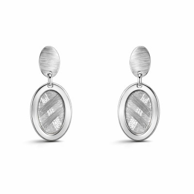 Boucles d'oreilles pendantes Argent 925 rhodié Ovale brossé