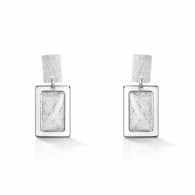 Boucles d'oreilles pendantes Argent 925 rhodié Rectangle brossé
