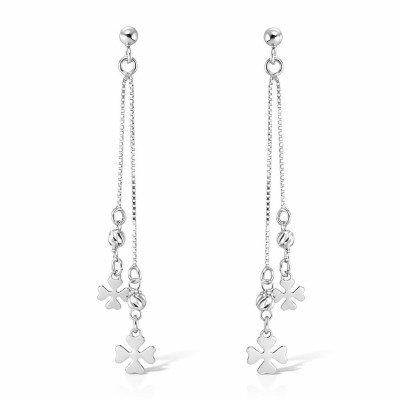 Boucles d'oreilles pendantes Argent 925 rhodié trèfle porte bonheur