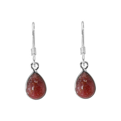 Boucles d'oreilles Pendantes Argent 925 Rhodonite Poire 10x7mm