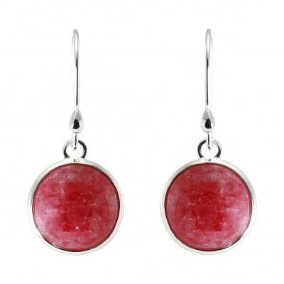 Boucles d'oreilles Pendantes Argent 925 Rhodonite Ronde 12mm