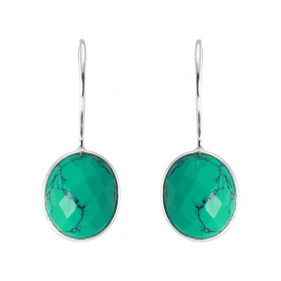 Boucles d'oreilles Pendantes Argent 925  Turquoise Reconstituée Facettée   Ovale 12x10mm