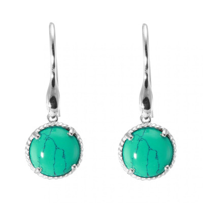 Boucles d'oreilles Pendantes Argent 925 Turquoise Reconstituée   Ronde 12mm