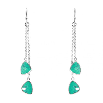 Boucles d'oreilles Pendantes Argent 925 Turquoises Reconstituées  Triangulaires