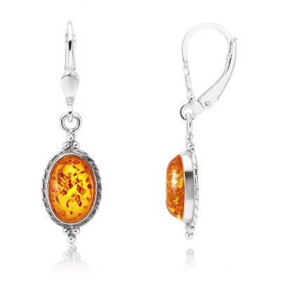 Boucles d'oreilles Pendantes Argent Ambre 12x8mm