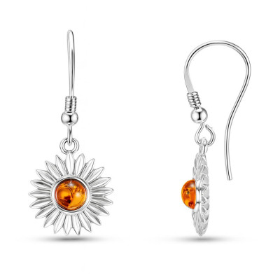 Boucles d'oreilles Pendantes Argent Ambre Tournesol