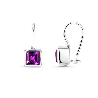 Boucles d'oreilles Pendantes Argent Améthyste carrée 5.5mm