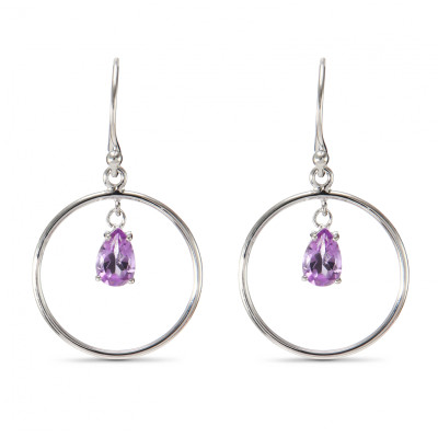 Boucles d'oreilles Pendantes Argent  Améthyste Poire