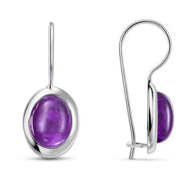 Boucles d'oreilles Pendantes Argent Améthystes Ovales 10x8mm