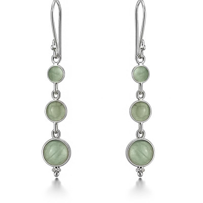 Boucles d'oreilles Pendantes Argent Aventurines Rondes
