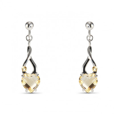 Boucles d'oreilles Pendantes Argent  Citrine Coeur