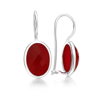 Boucles d'oreilles Pendantes Argent Cornaline Ovale 13x10mm
