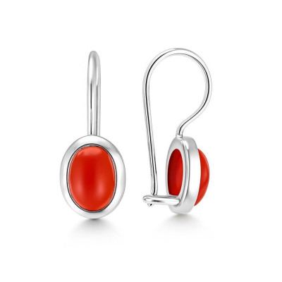 Boucles d'oreilles Pendantes Argent Cornaline Ovale 7x5mm