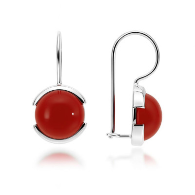 Boucles d'oreilles Pendantes Argent Cornaline Ronde 10mm