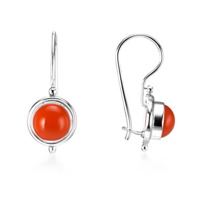 Boucles d'oreilles Pendantes Argent  Cornaline Ronde 7mm