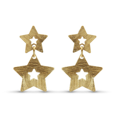 Boucles d'oreilles Pendantes Argent Doré Brossé Etoile