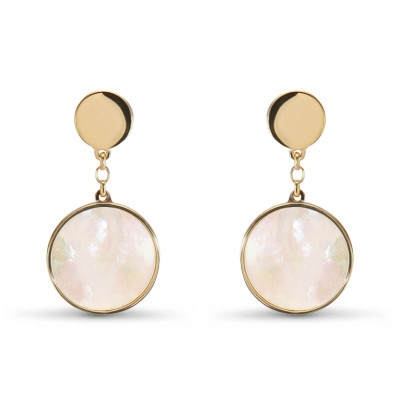 Boucles d'oreilles Pendantes Argent Doré Cercle et Nacre