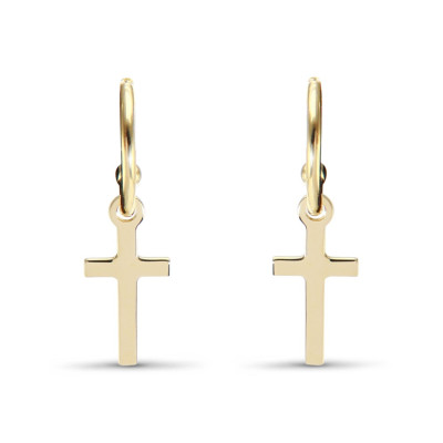 Boucles d'oreilles Pendantes Argent Doré Croix
