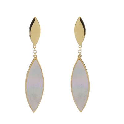 Boucles d'oreilles pendantes Argent doré navette en nacre