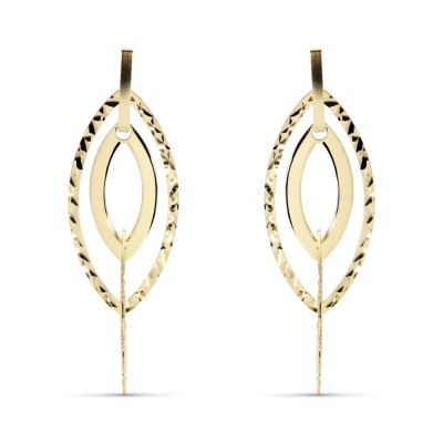 Boucles d'oreilles Pendantes Argent Doré Navettes Ciselées