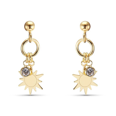 Boucles d'oreilles pendantes Argent Doré Soleil et Oxyde de zirconium