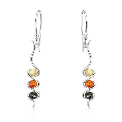 Boucles d'oreilles pendantes Argent et Ambre 3 couleurs