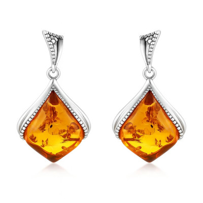 Boucles d'oreilles pendantes argent et ambre de 11x14mm