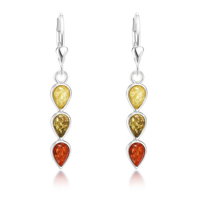 Boucles d'oreilles Pendantes Argent et Ambre Multicolore 