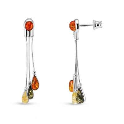 Boucles d'oreilles Pendantes Argent et Ambre Multicolore