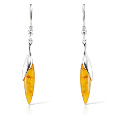 Boucles d'oreilles pendantes Argent et Ambre navette