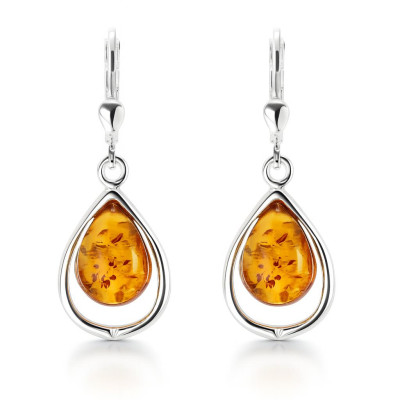 Boucles d'oreilles Pendantes Argent et Ambre Poire 12x9mm