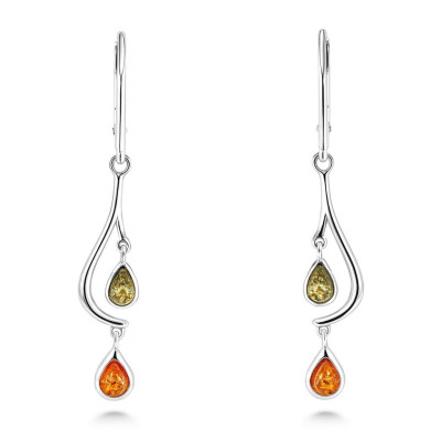 Boucles d'oreilles pendantes Argent et Ambre poire