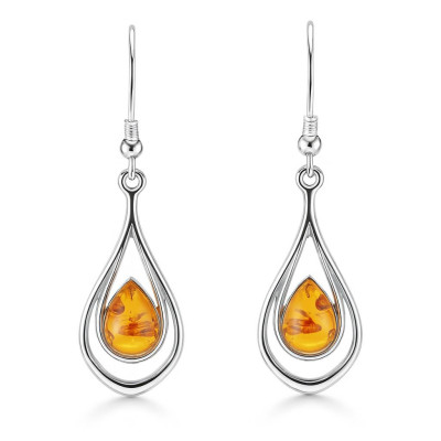 Boucles d'oreilles pendantes Argent et Ambre poire