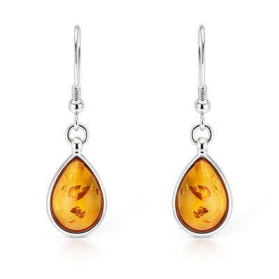 Boucles d'oreilles pendantes Argent et Ambre poire