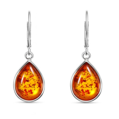 Boucles d'oreilles pendantes Argent et Ambre Poire