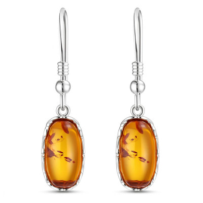 Boucles d'oreilles pendantes argent et ambre rectangulaire de 6x12mm