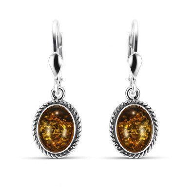 Boucles d'oreilles pendantes Argent et Ambre Vert