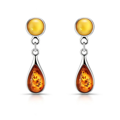 Boucles d'oreilles Pendantes Argent et Ambre