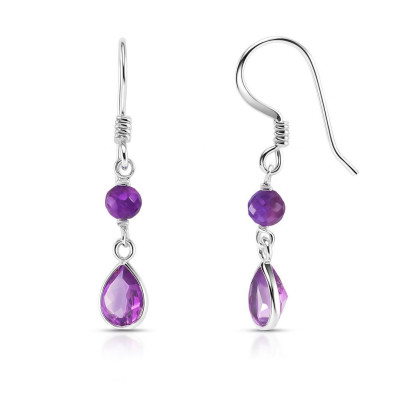 Boucles d'oreilles pendantes Argent et Améthyste