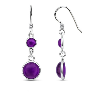 Boucles d'oreilles pendantes Argent et Améthyste