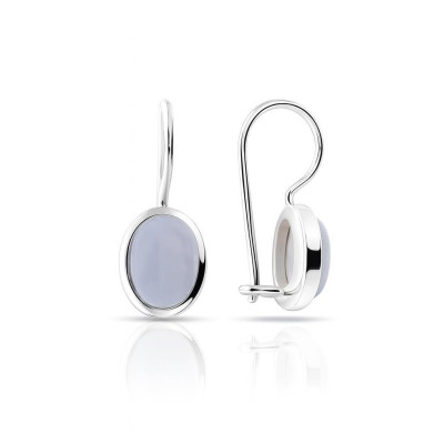 Boucles d'oreilles Pendantes Argent et Calcédoine Ovale  7x5mm