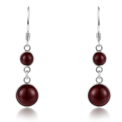 Boucles d'oreilles pendantes Argent et Grenat